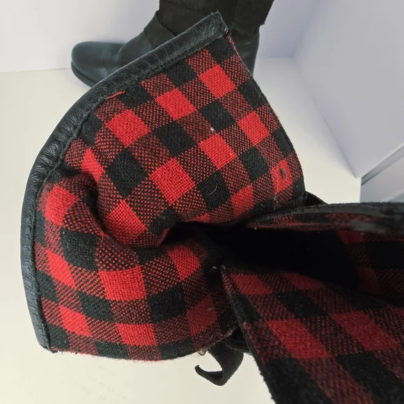 Sorel Black Leather Boots Womens 7 Plaid Lining Buckles - Picture 13 of 15